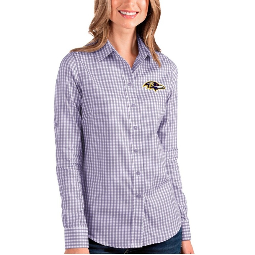 Antigua Baltimore Ravens Gingham Button Up Shirt Womens Game Day Long Sleeve XL